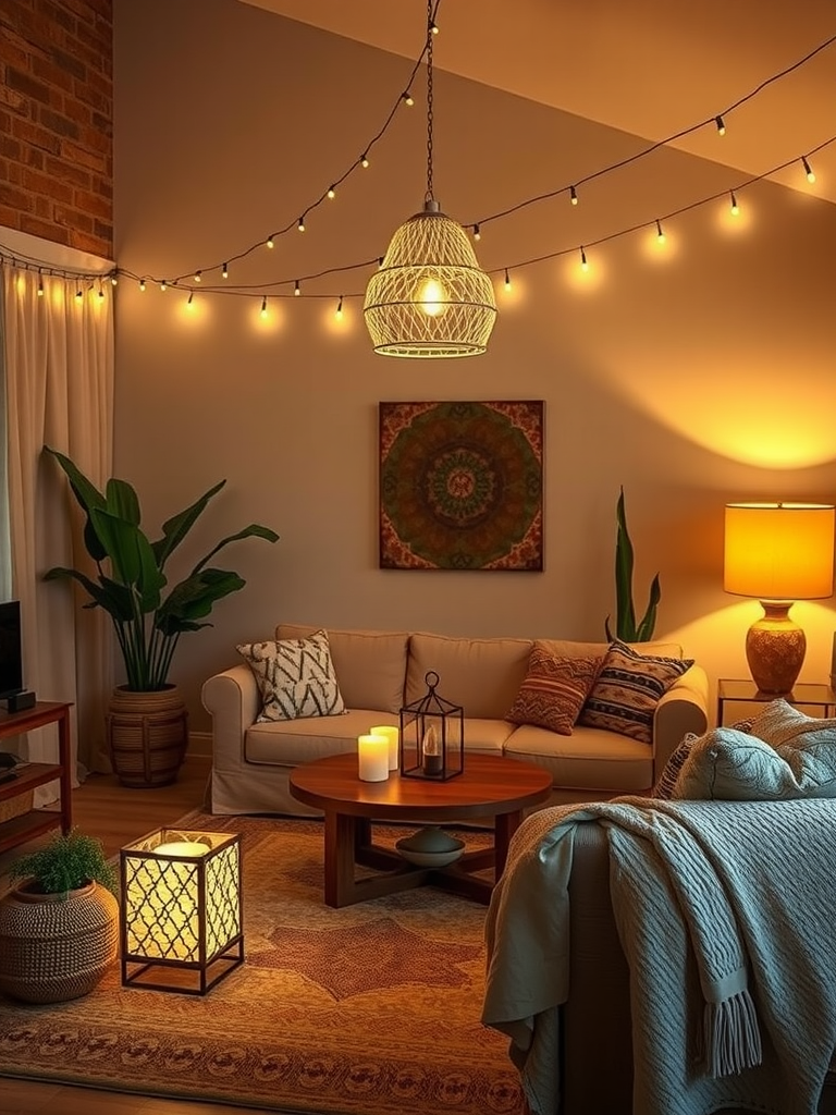 Warm Lighting: String Lights and Boho Lamps