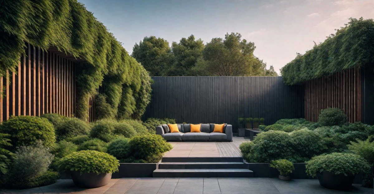 Urban Oasis: Wood Slat Exterior Wall with Greenery