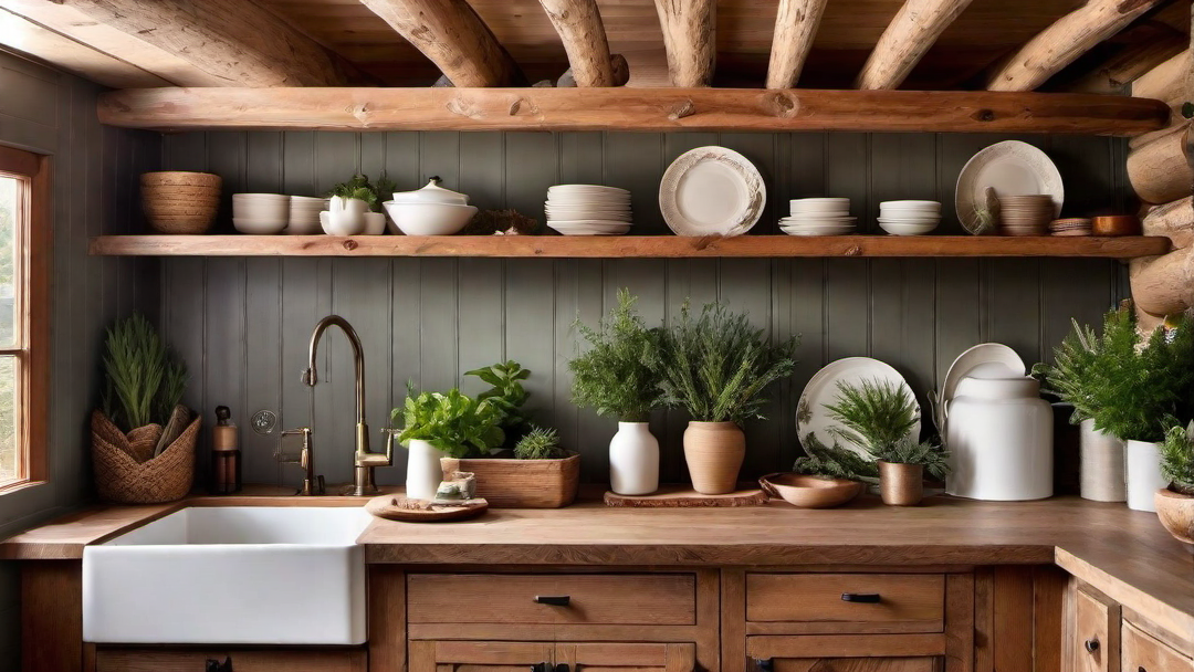 Open Shelving in a Log Cabin Kitchen
