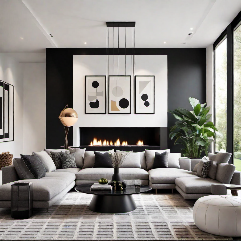 Geometric Wonder: Black Accent Wall with Geometric Shapes