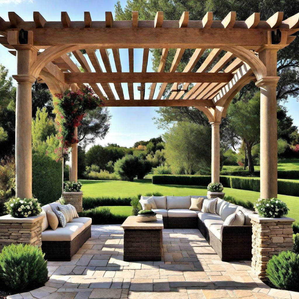 Tuscan Charm: Stone Accents in Mediterranean Pergola Design