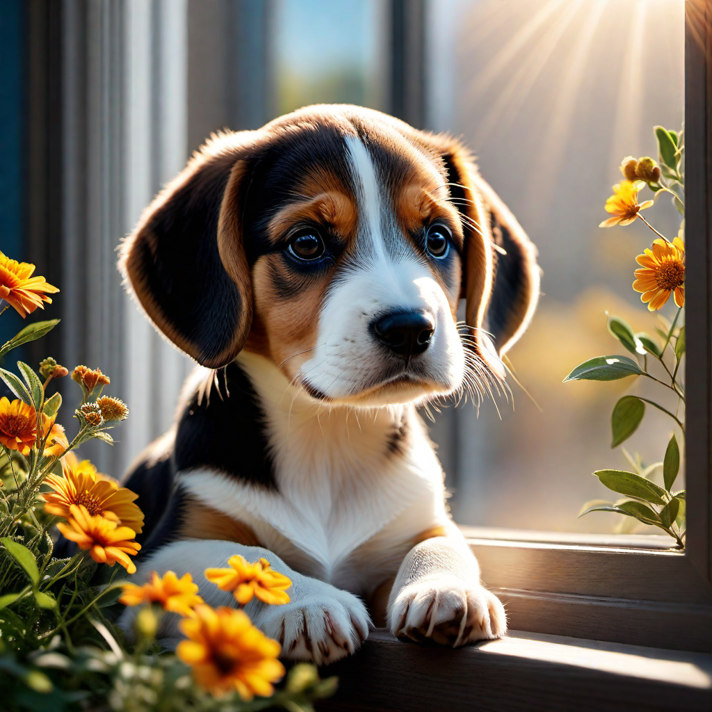 Beagle Puppy Looking Out a Window