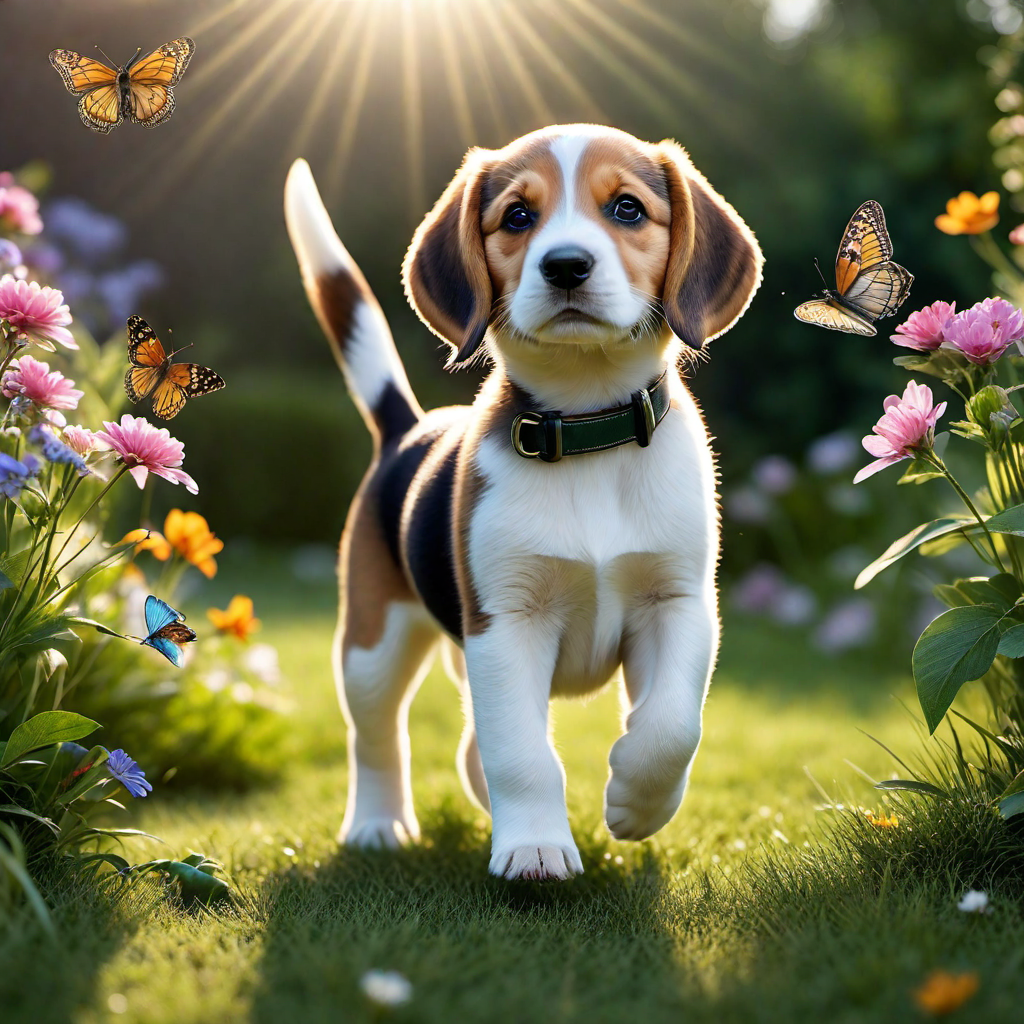 Beagle Puppy Exploring the Backyard