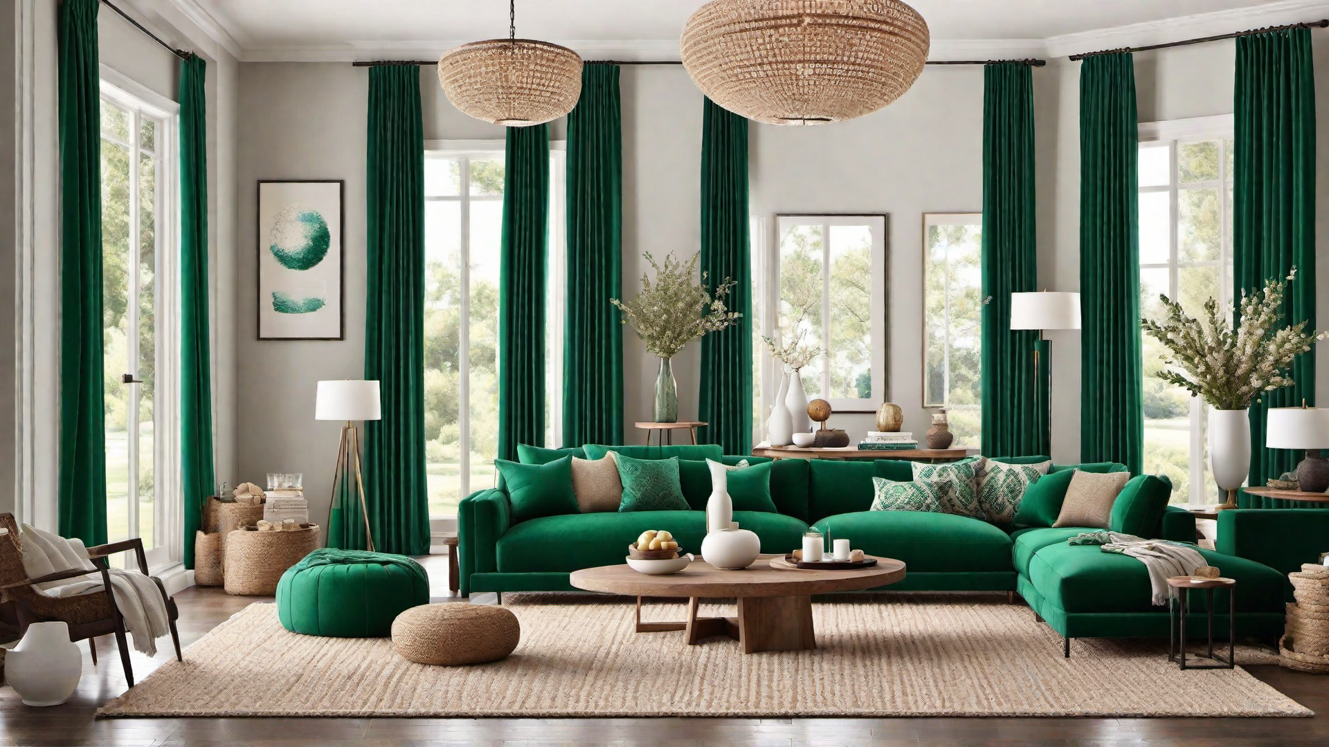 Rustic Retreat: Green Drapes and Linens for a Cozy Atmosphere