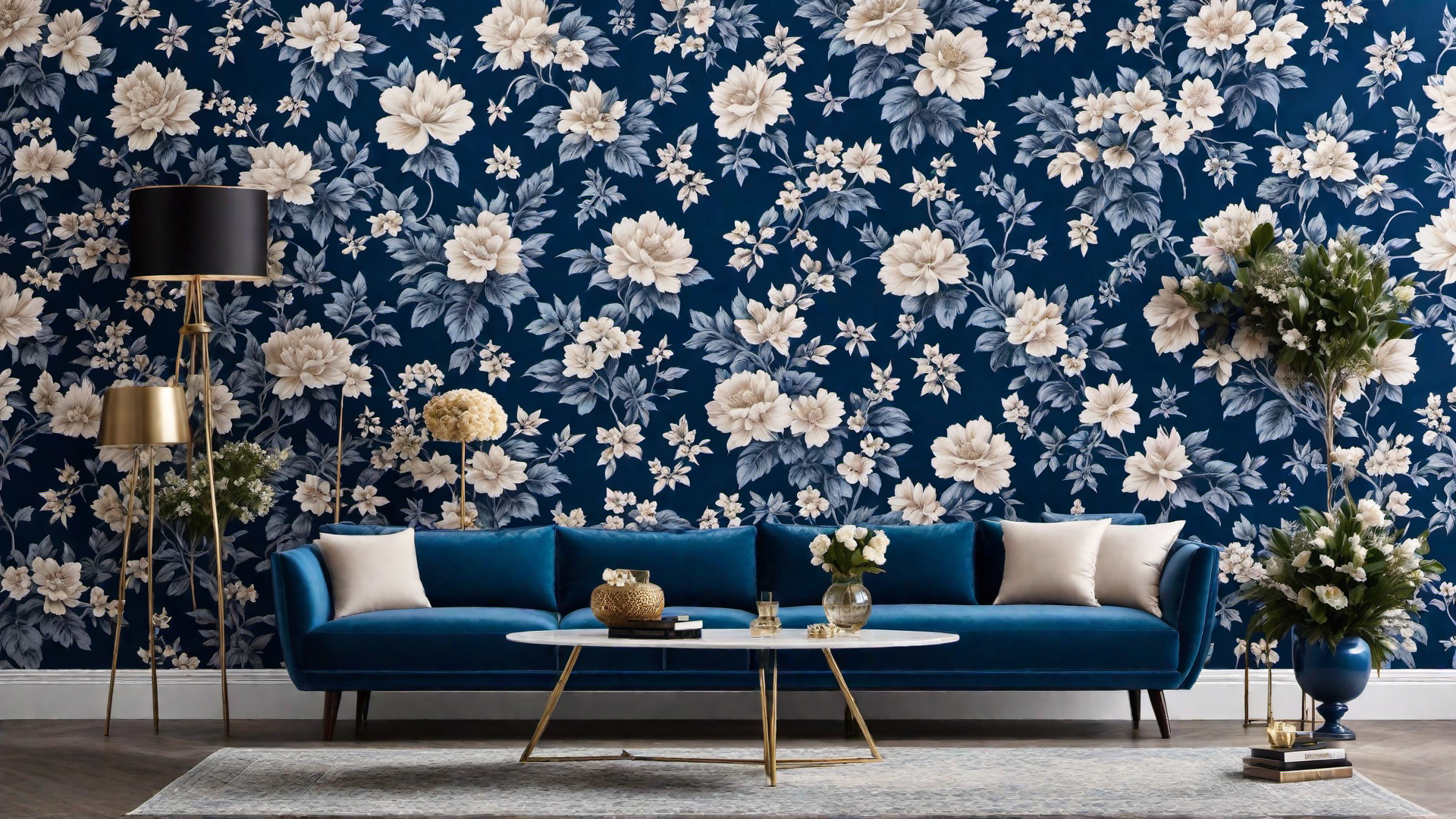 Vintage Charm: Blue Floral Wallpaper