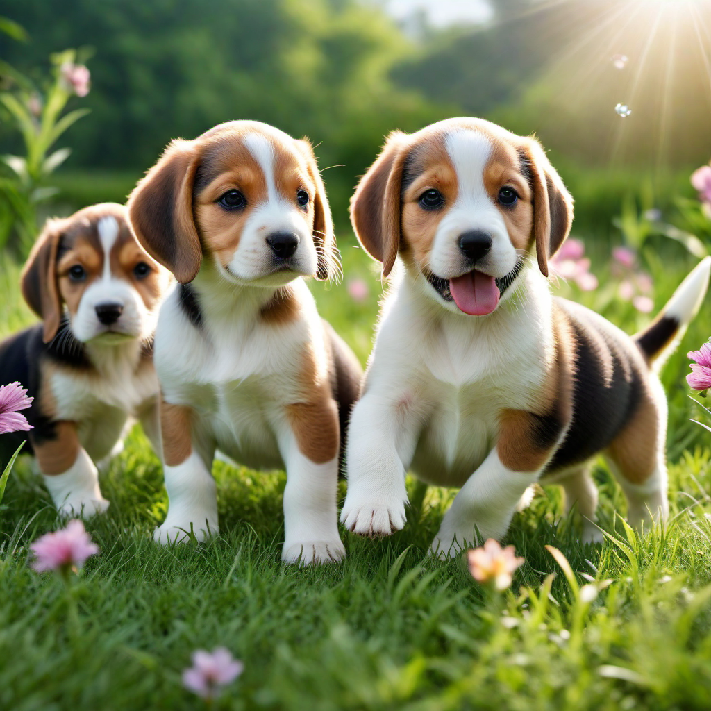 Adorable Beagle Puppies Playing in the Grass
