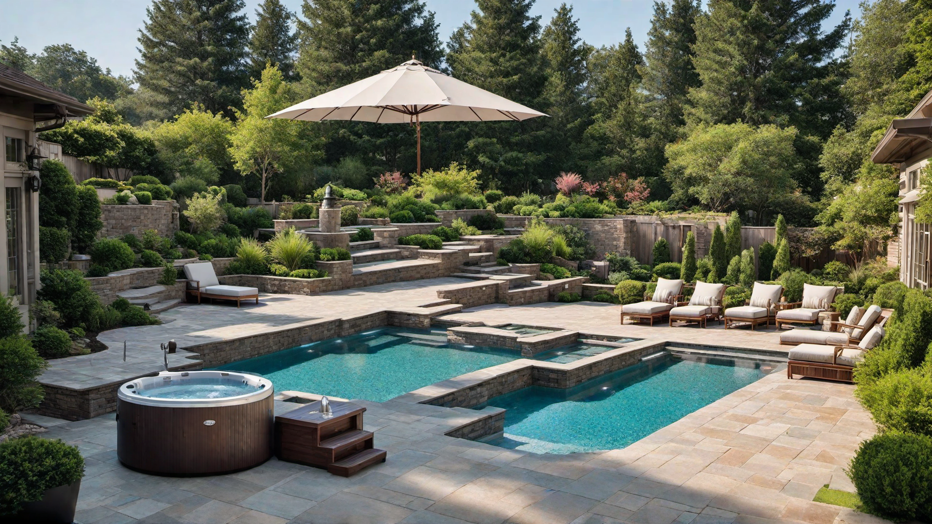Pool with Built-In Hot Tub and Spa Area