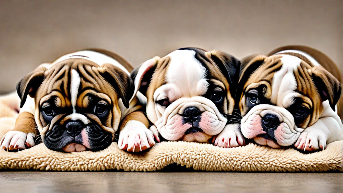Bulldog Puppies Taking a Nap in a Pile
