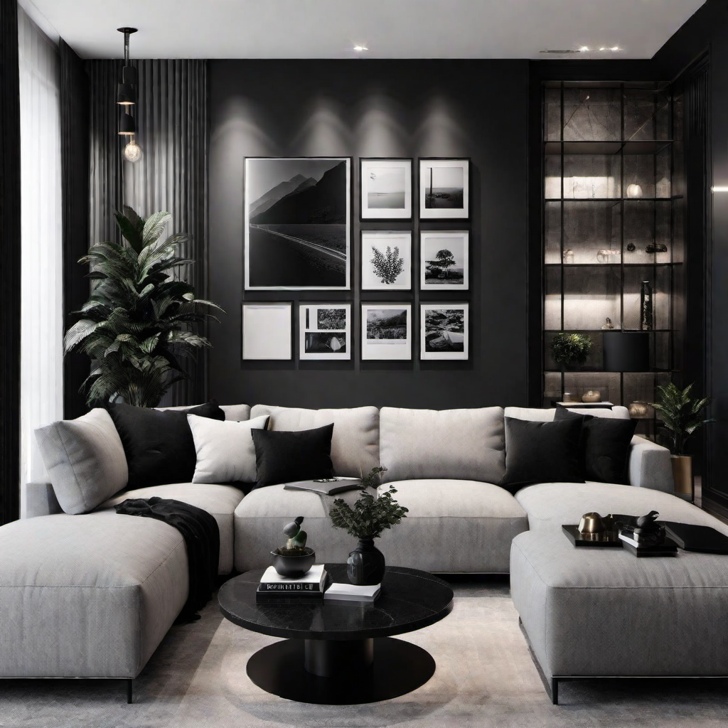 Minimalist Drama: Black and White Moody Living Room