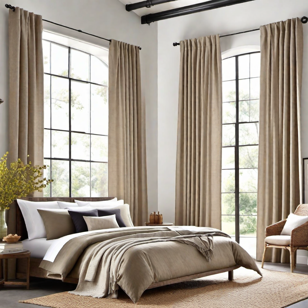 Industrial Bedroom Curtains: Raw Linen Drapes