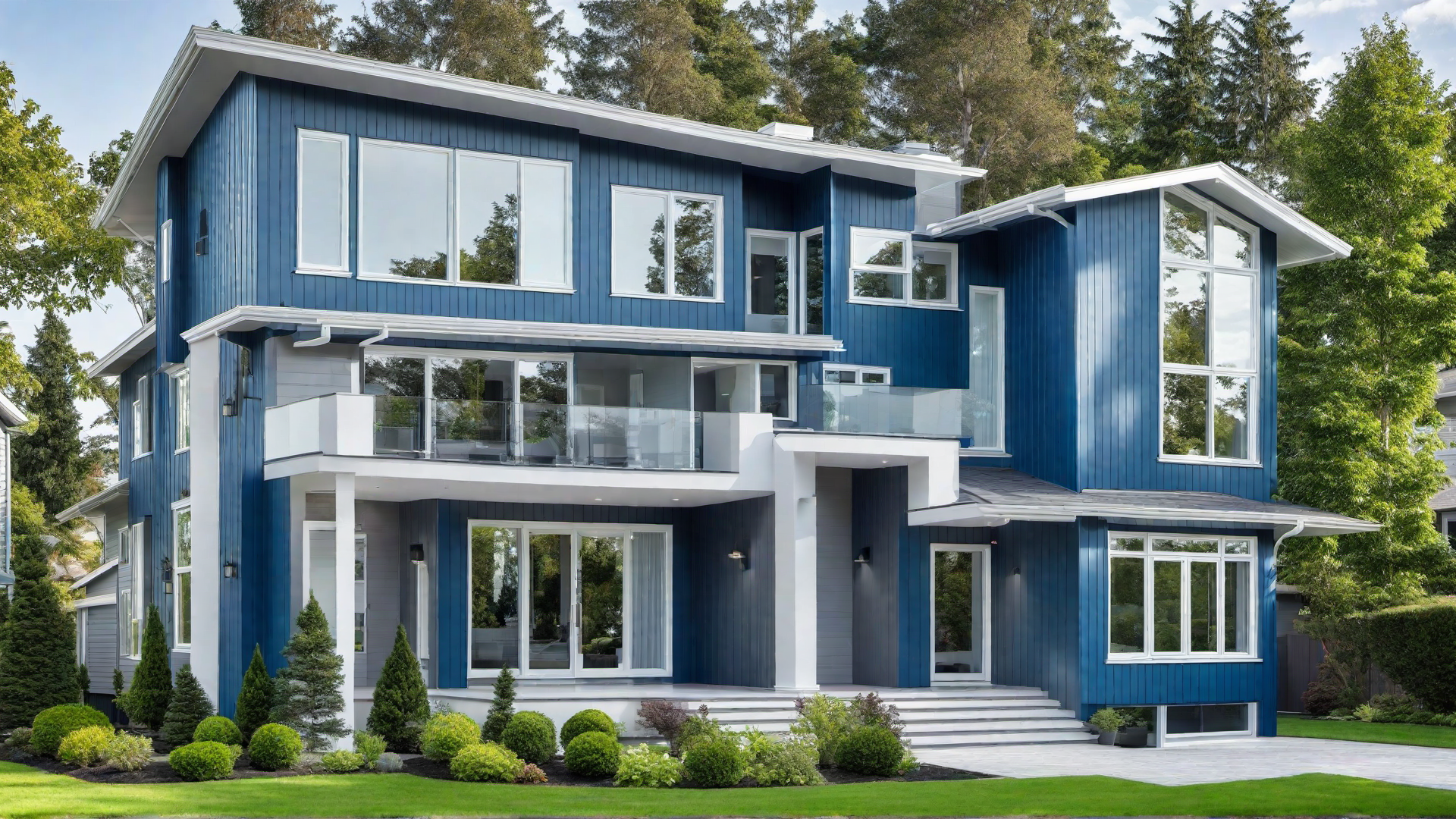 Blue and Grey Split-Level House