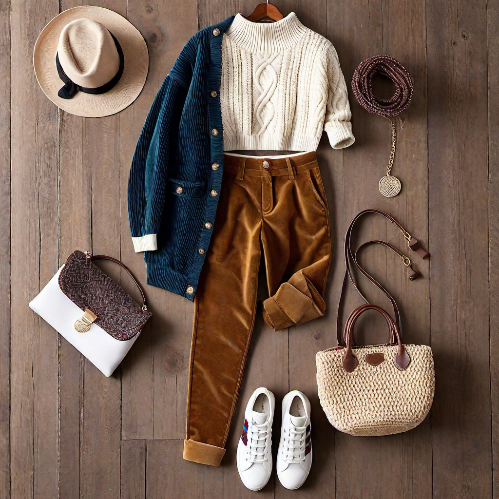 Cable Knit Sweater with Corduroy Pants