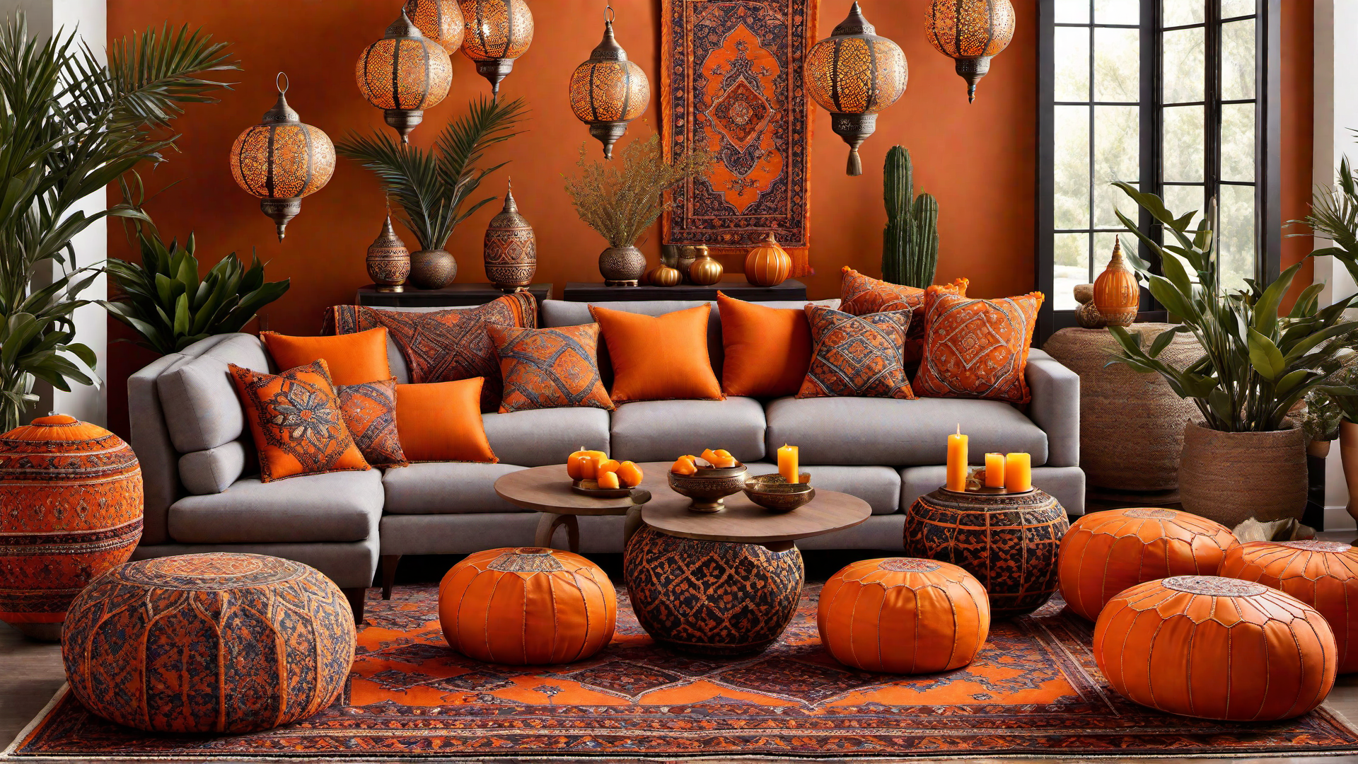 Cultural Richness: Orange Moroccan Poufs