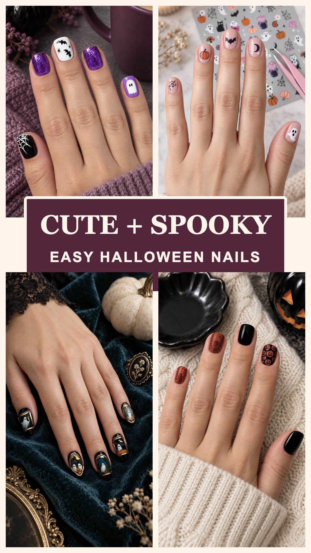 Cute and spooky easy Halloween nails collage