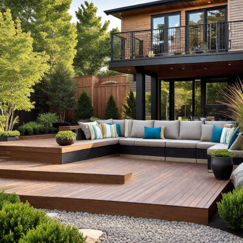Elevated Elegance: Two-Level Deck Along Back of House