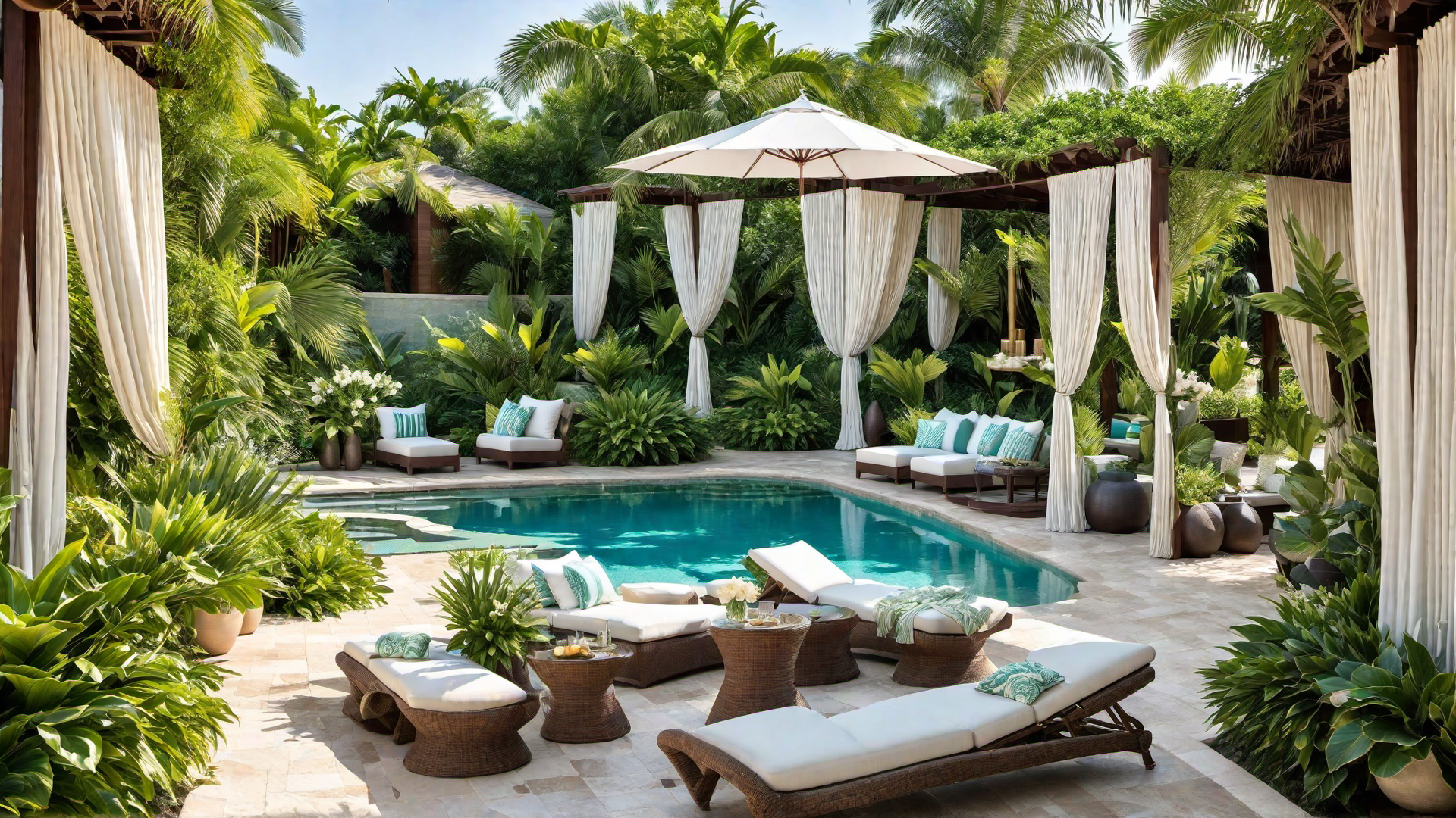 Poolside Cabana with Soft Curtains