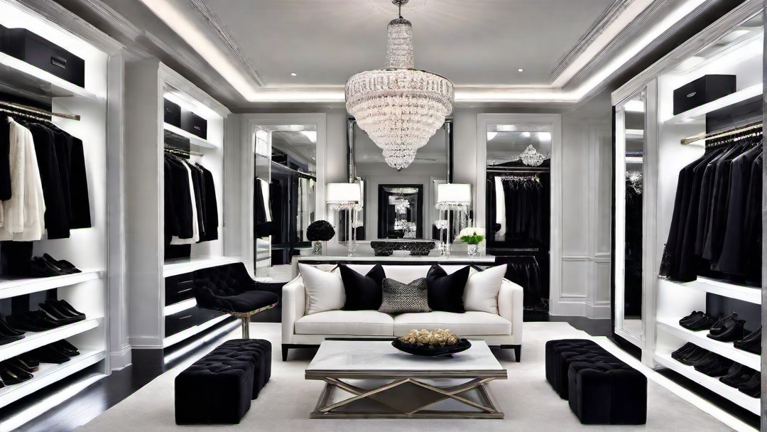 Timeless Beauty: Classic Black and White Palette in a Glittering Dressing Room