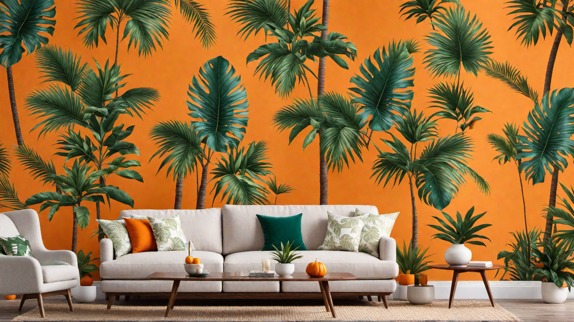 Tropical Paradise: Orange Palm Leaf Wallpaper
