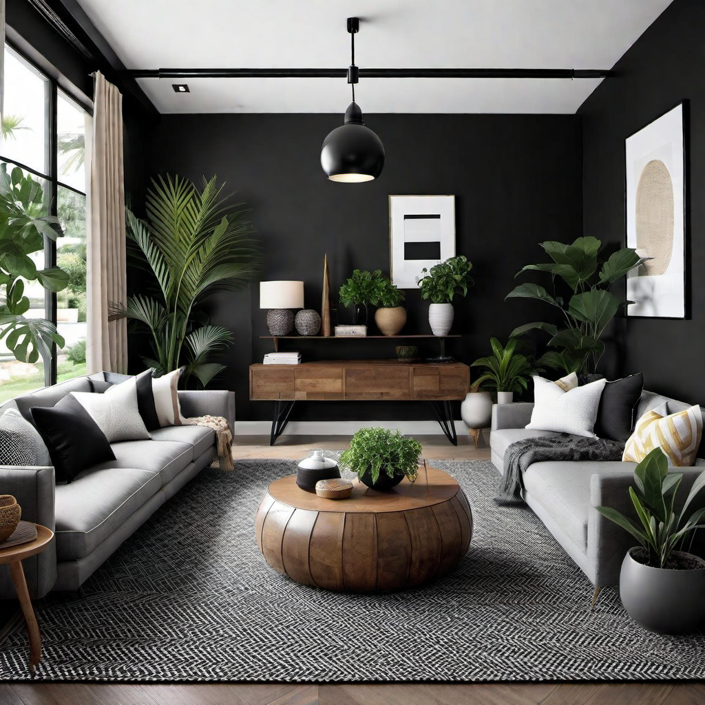Global Influence: Black Accent Wall with Ethnic Decor