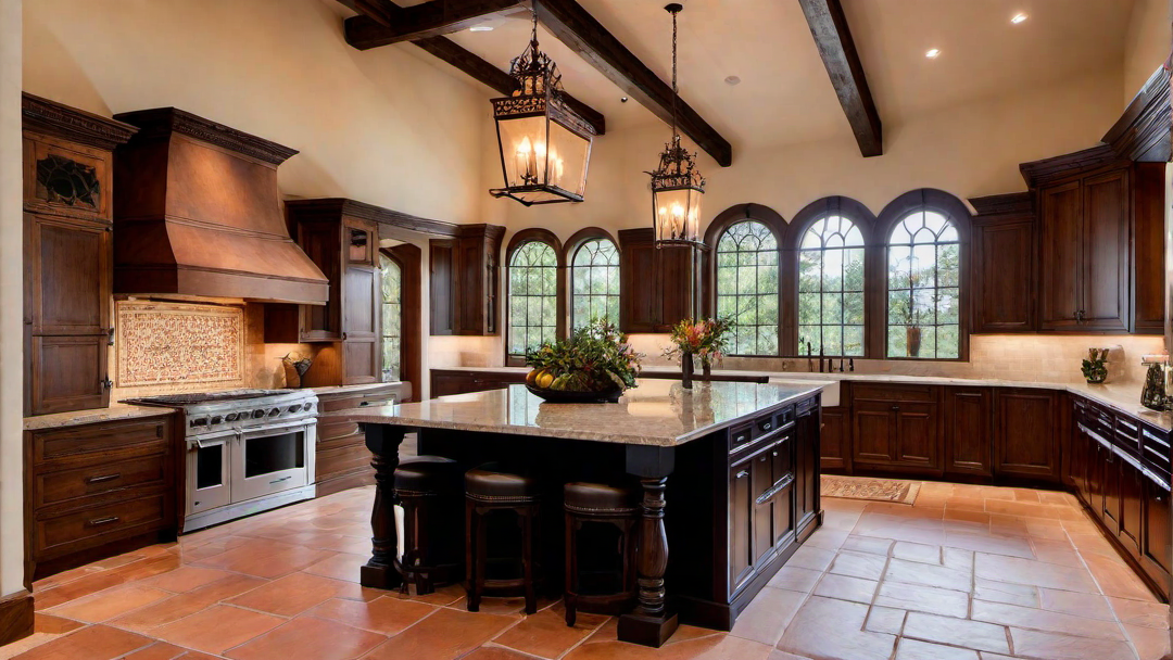 Harmonious Blend: Mediterranean Kitchen with Terra Cotta Floor