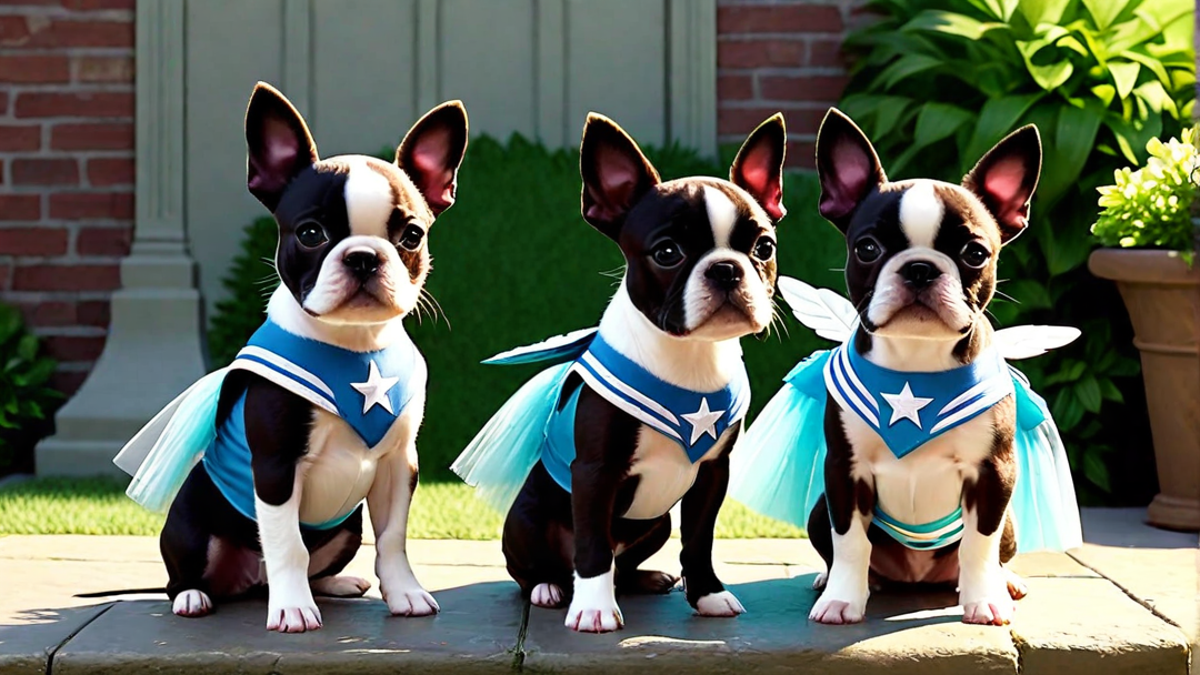Dress Up Day: Boston Terrier Puppies in Cute Outfits