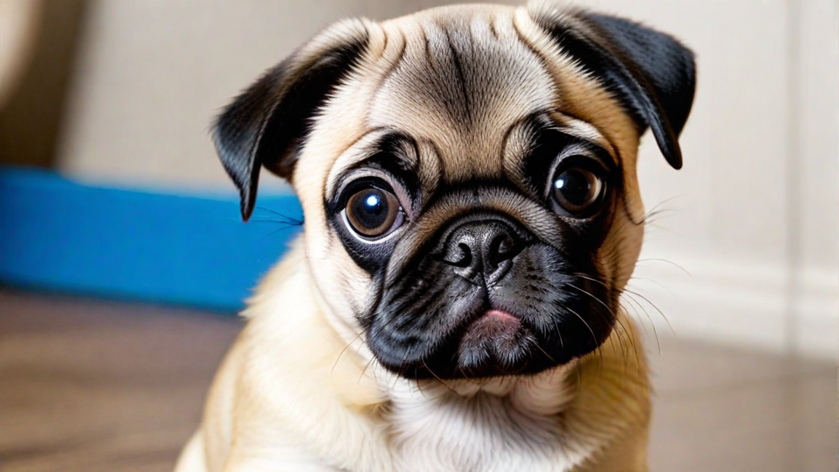The Cute, Curious Face of a Pug Puppy