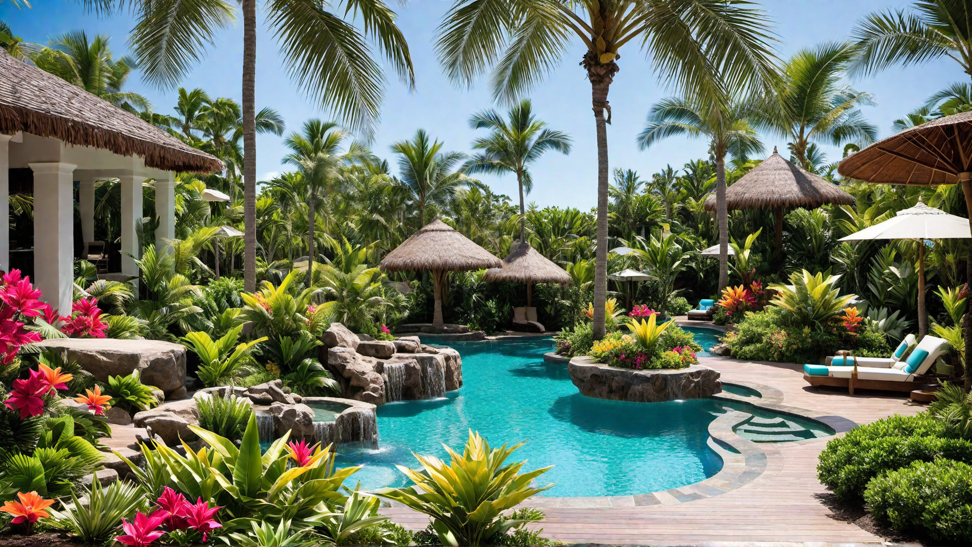 Tropical Oasis Pool with Palm Trees