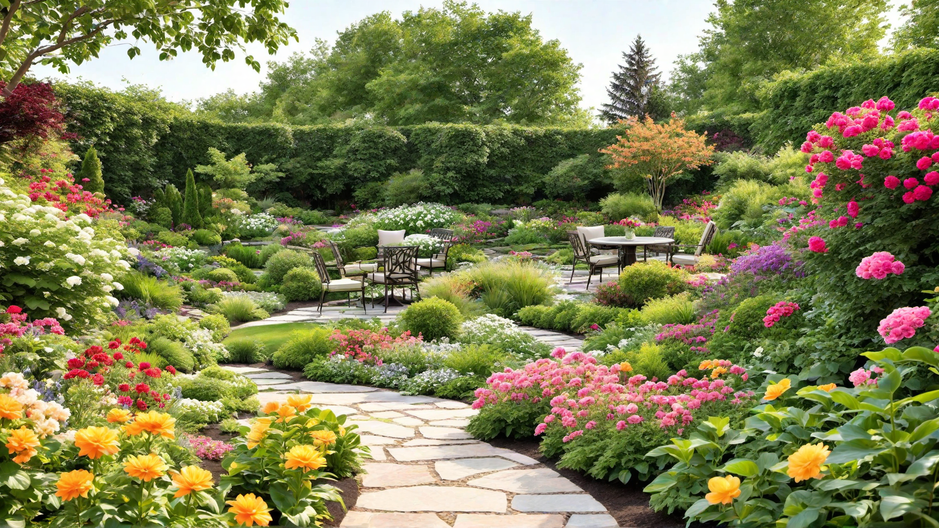 Charming Garden Pathway Lined with Flowers