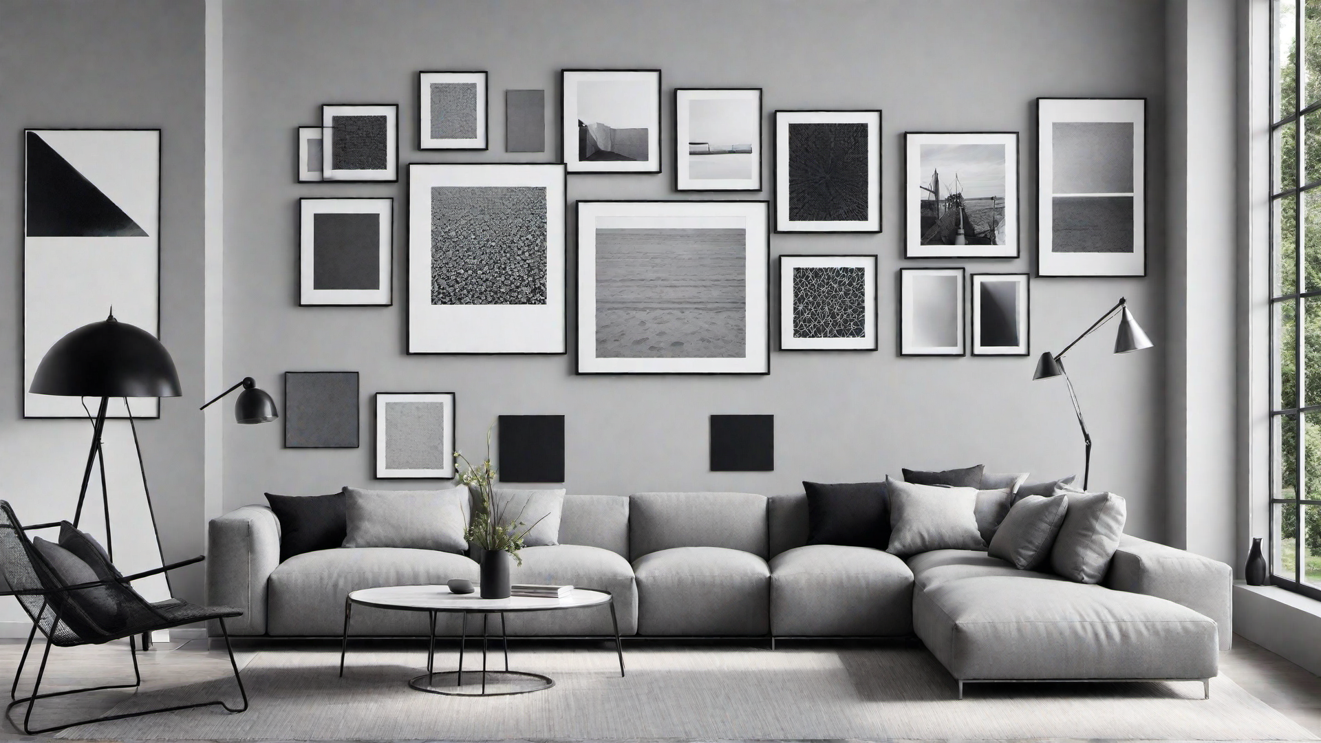 Greyscale Artwork as Focal Points in a Grey Gallery Wall