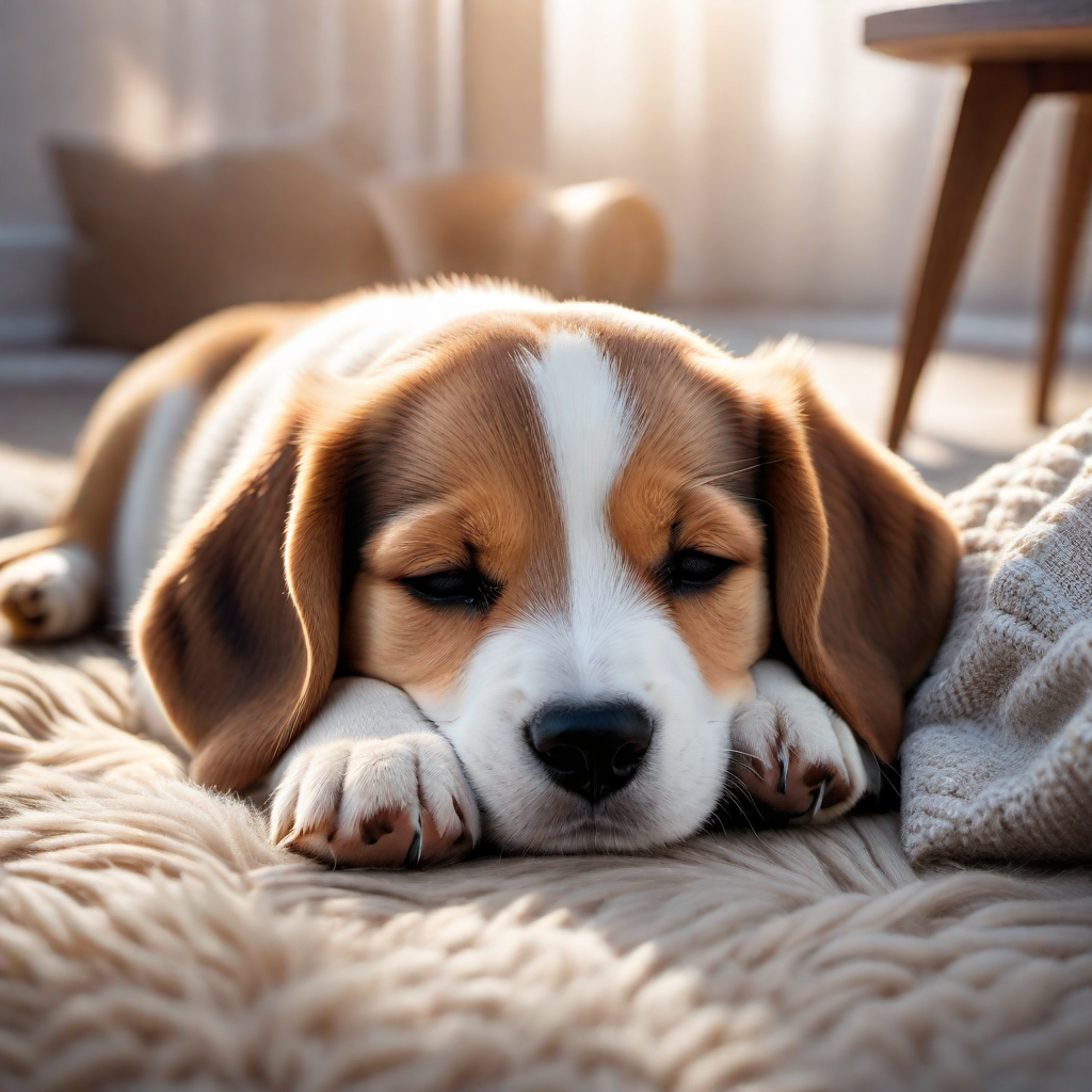 Beagle Puppy Taking a Nap Under a Table