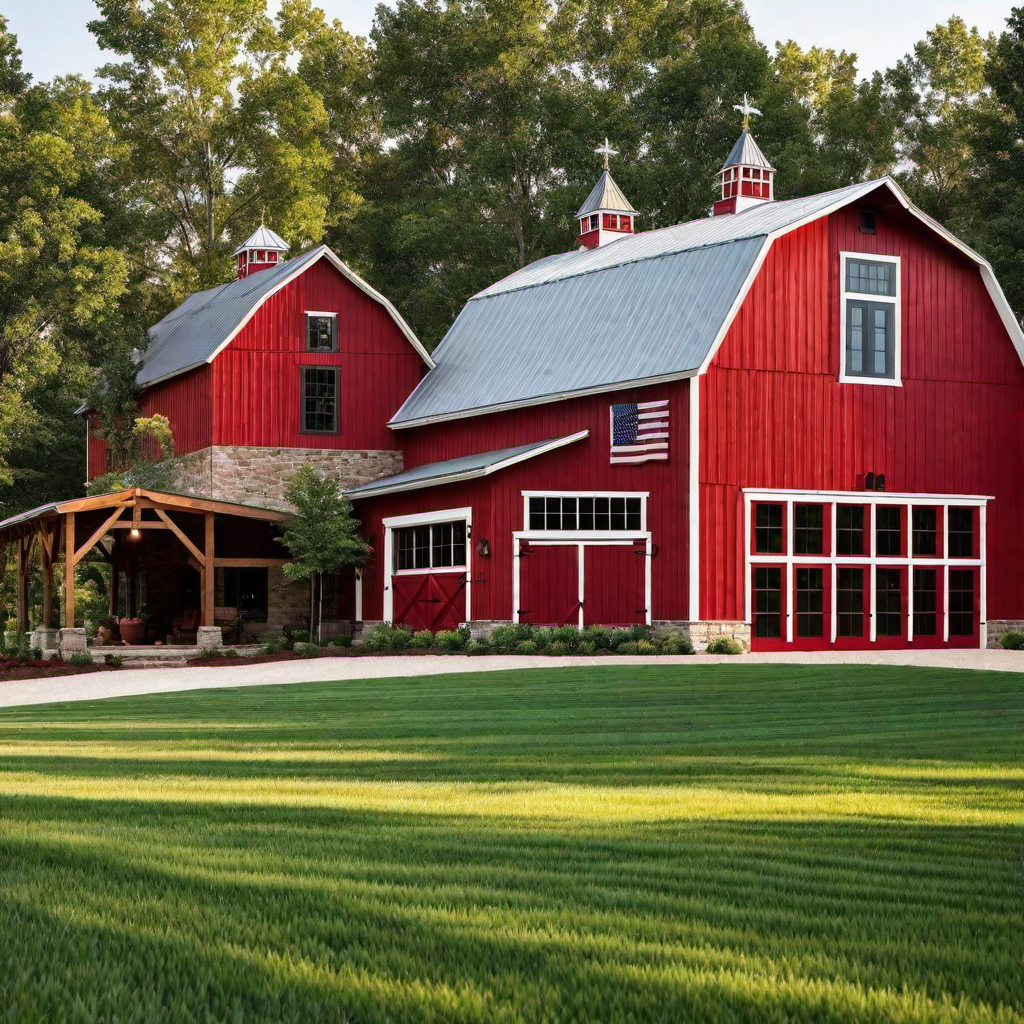 Classic Red Barn Inspired Farmhouse Exterior