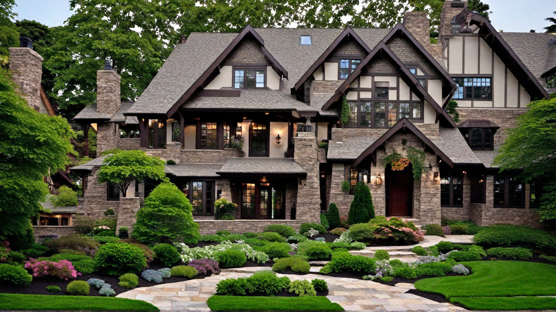Rustic Stone Path Leading to Craftsman Entry