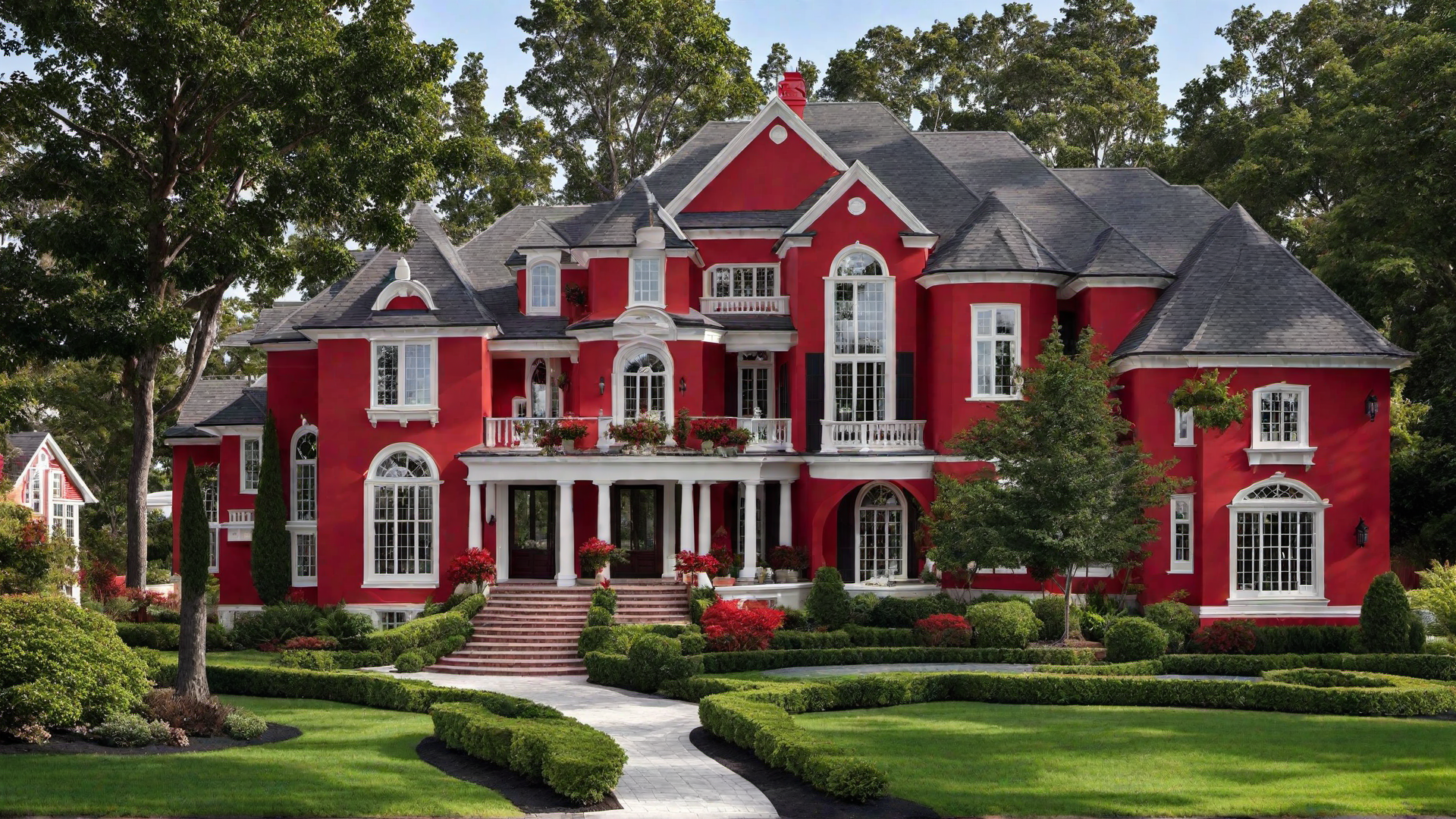 Elegant Mansion with Red Exterior
