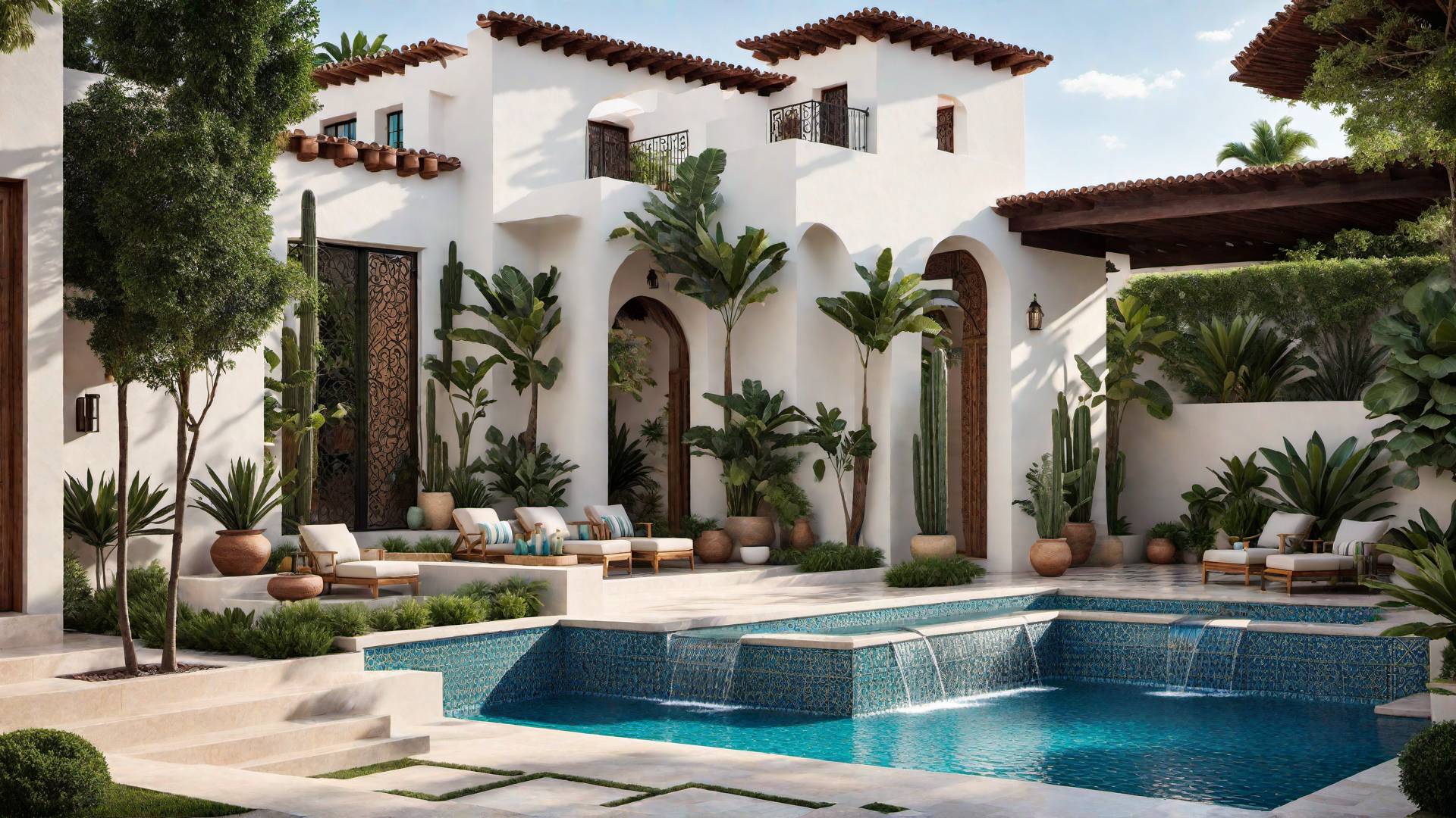 Contemporary Courtyard with Traditional Fountains