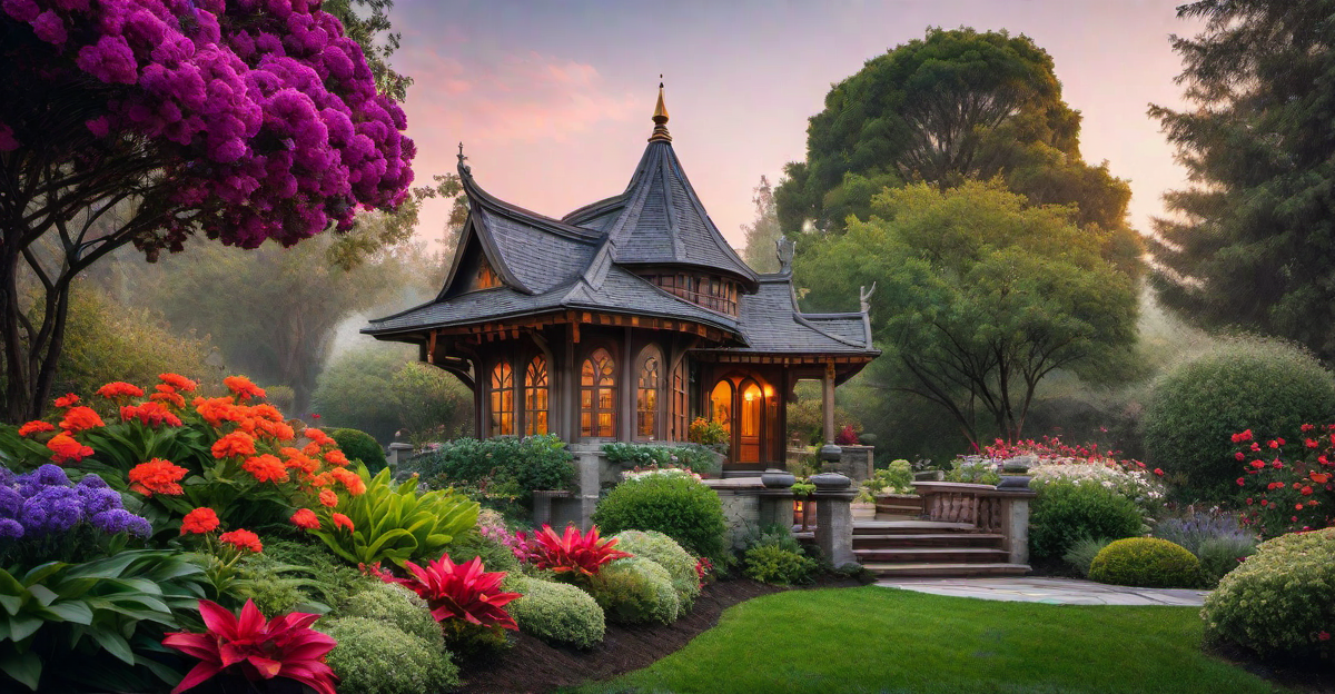 Charming Hideaway: Small Garden House Surrounded by Flowers