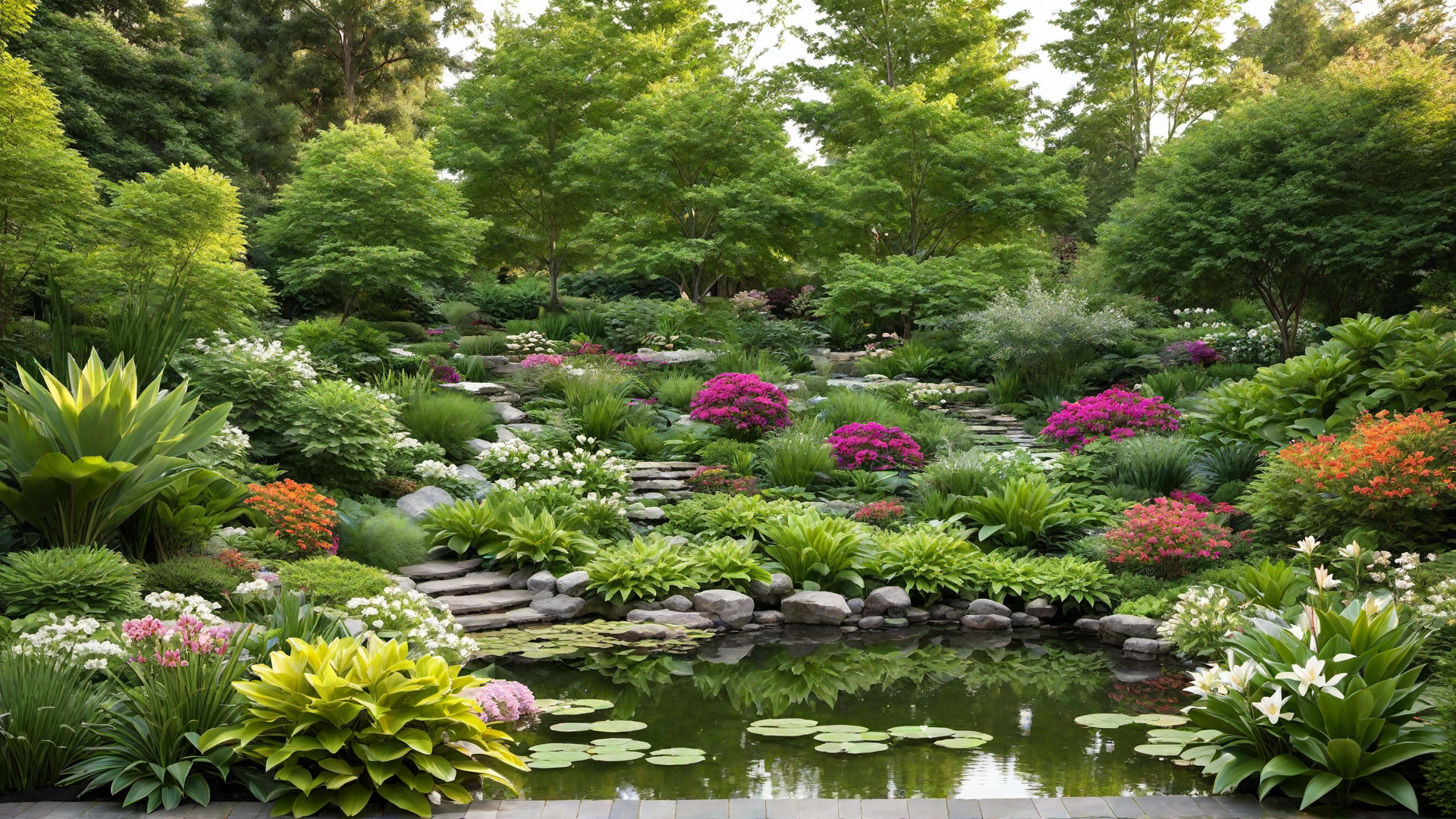 Lush Greenery Surrounding a Tranquil Pond