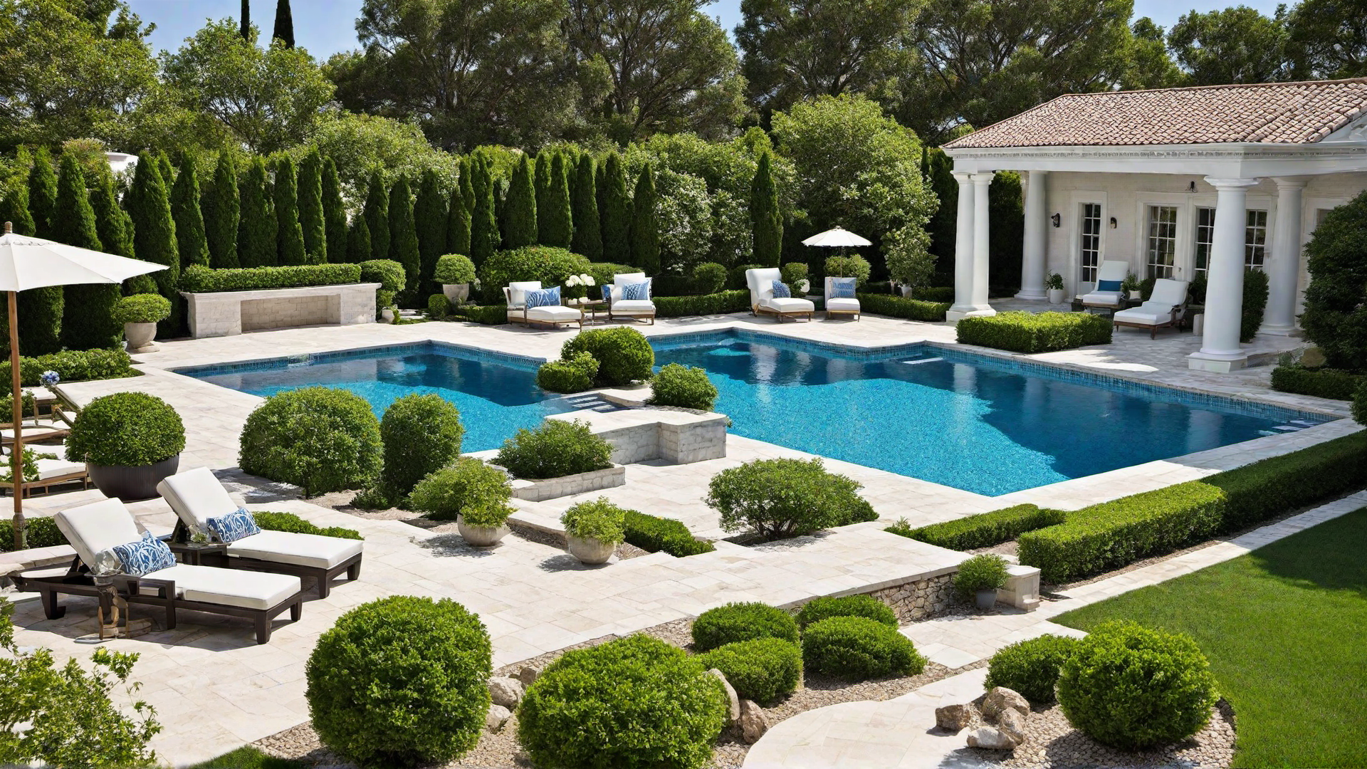 Classic Greek: Marble Poolside with White Columns