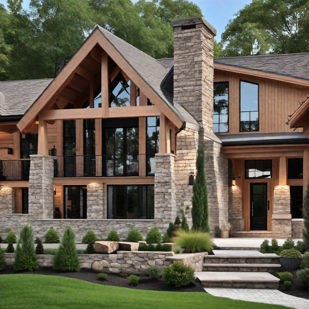 Cabin Elegance: Stone Accents on Log Cabin Exterior