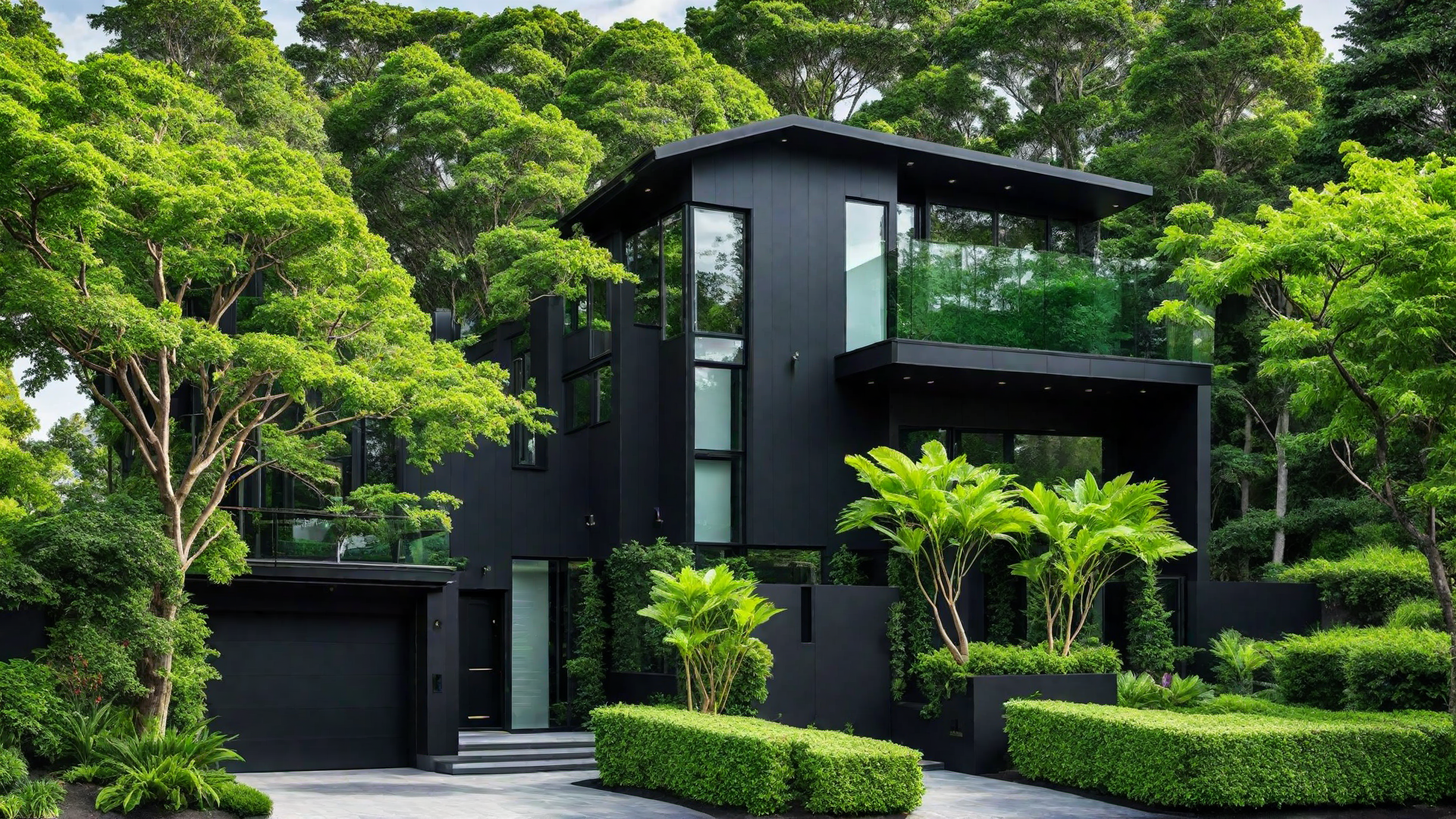 Sophisticated Landscaping: Lush Green Gardens with Black Home