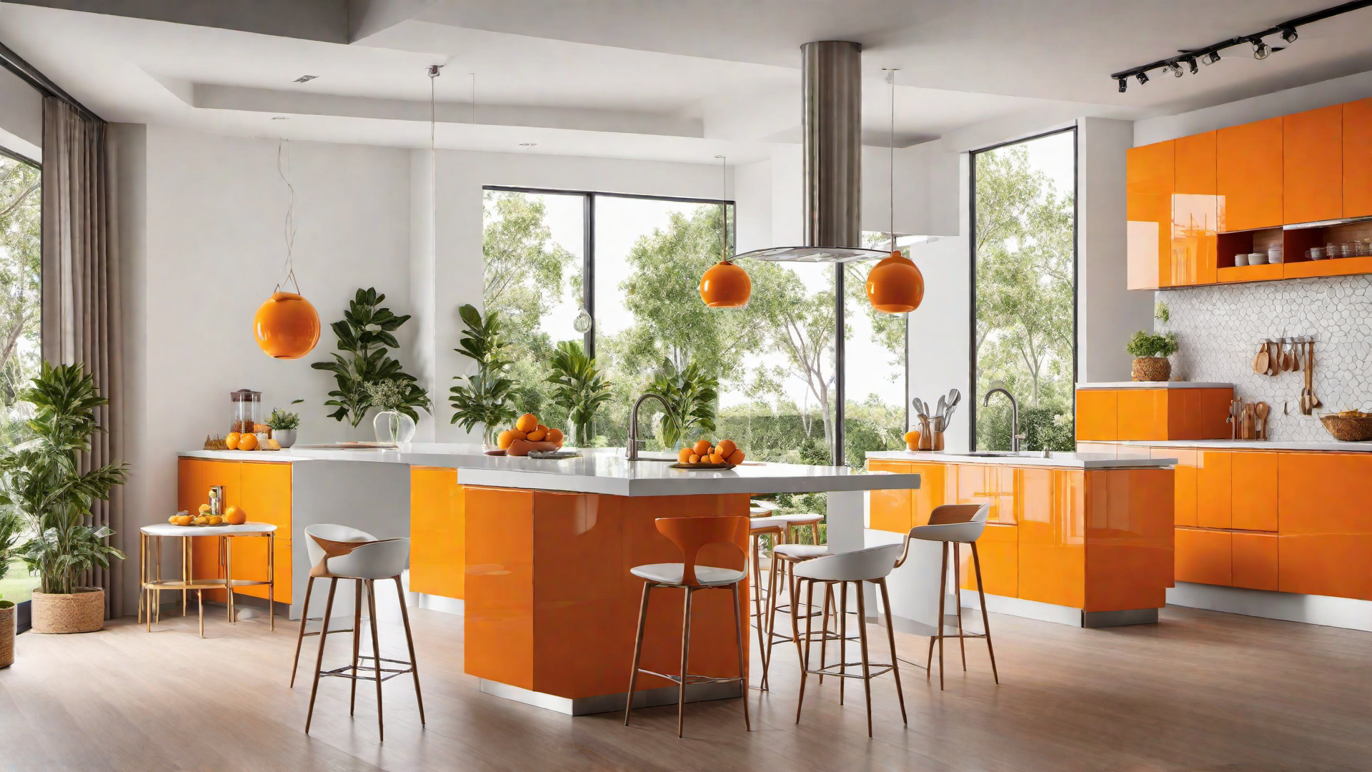 Vibrant Contrast: Orange and White Kitchen Cabinets