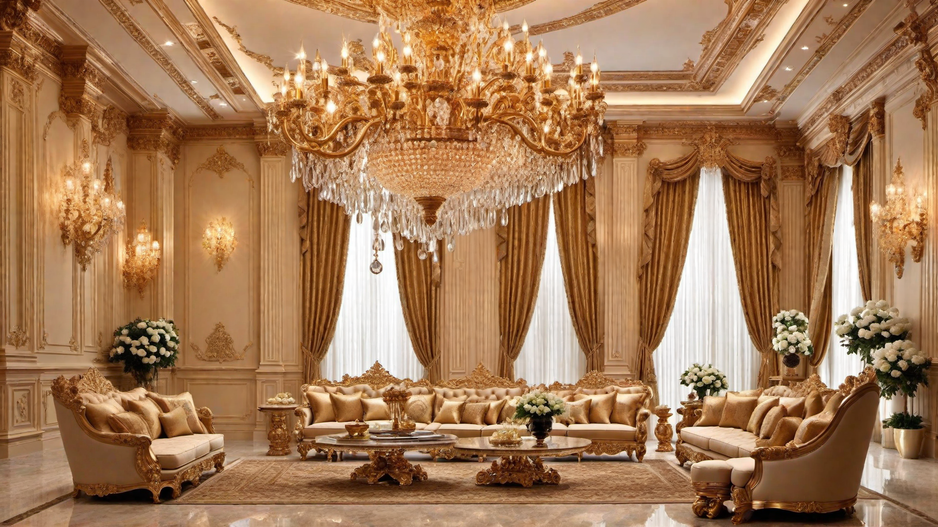 Royal Splendor: Beige Palace Interior with Opulent Details