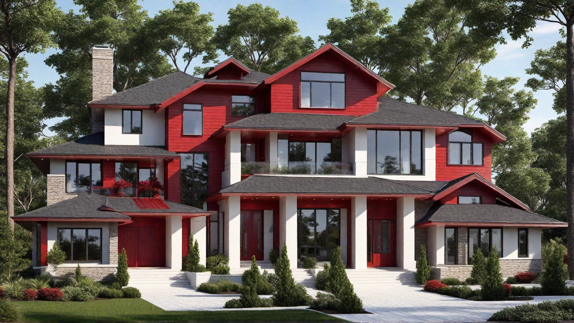 Red House with Unique Geometric Shapes