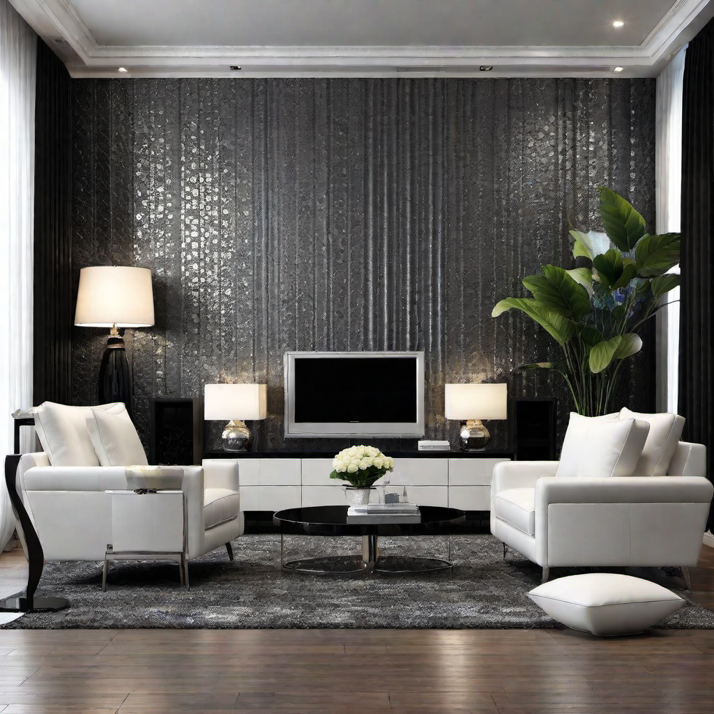 Vintage Glam: Black and Silver Accent Wall