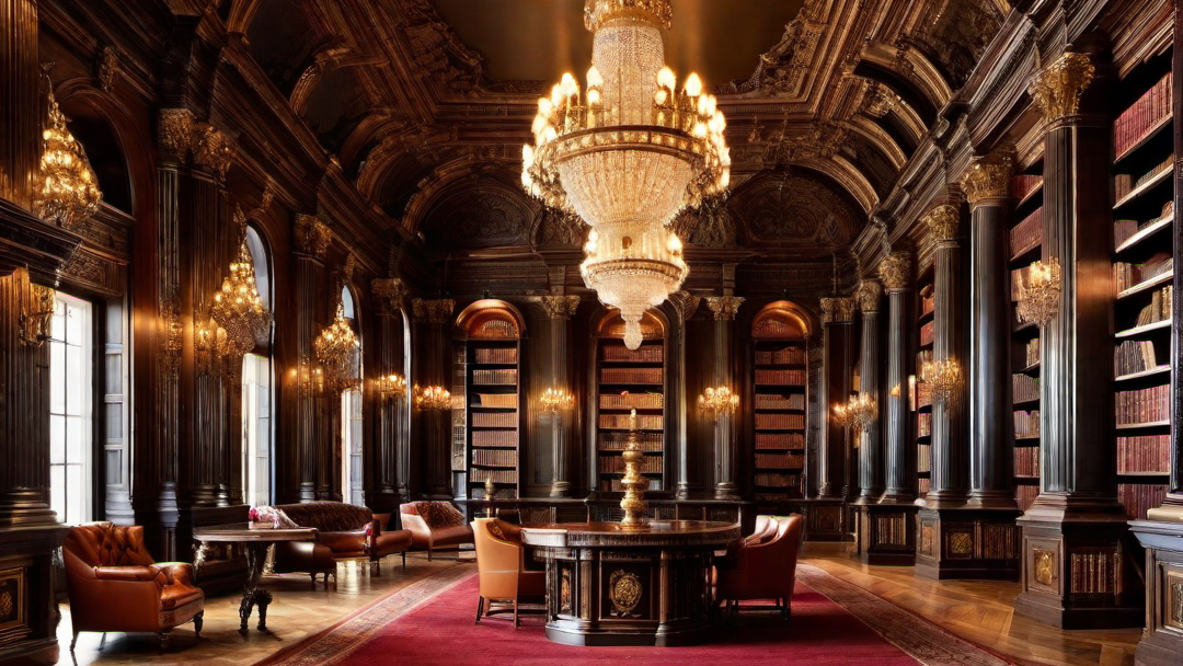 Architectural Marvel: Grand Classical Library with Ornate Columns