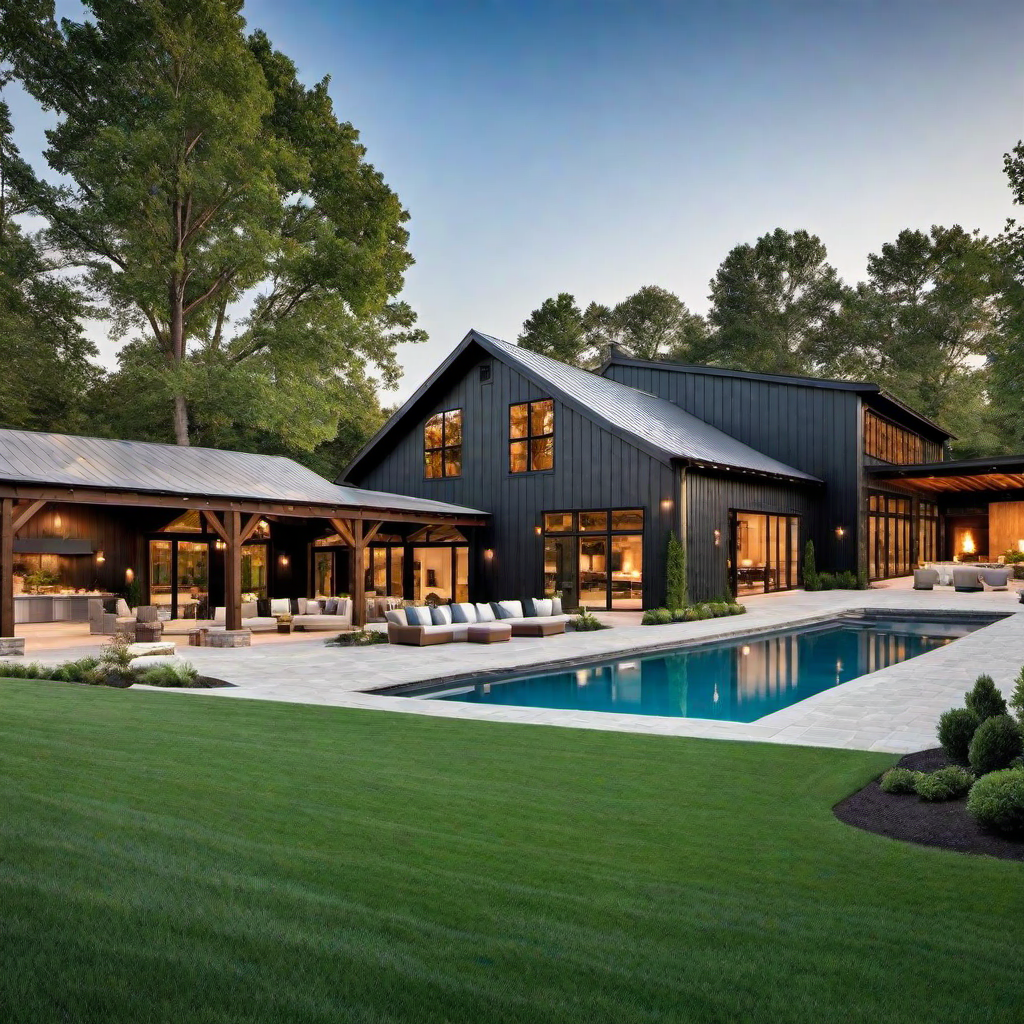 Pool and Outdoor Entertainment Areas in Modern Barn Houses