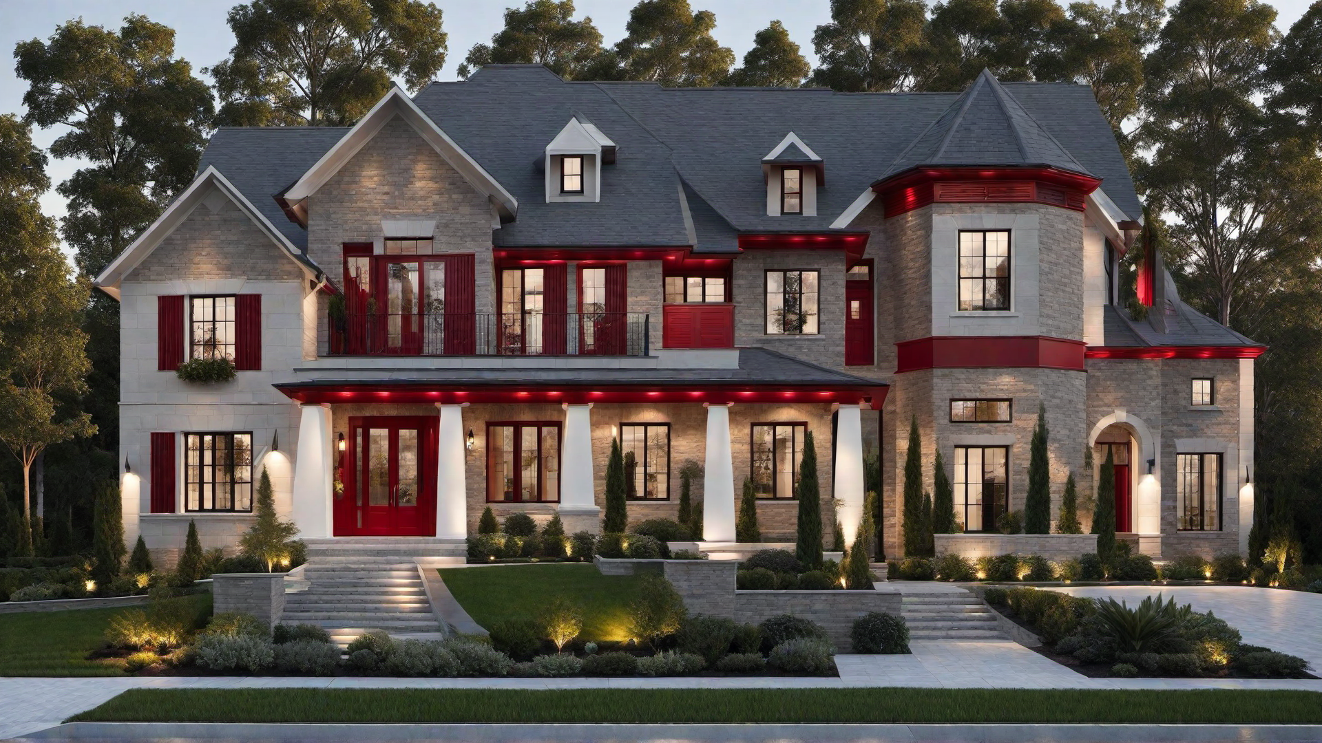 Red Suburban Home with Large Windows
