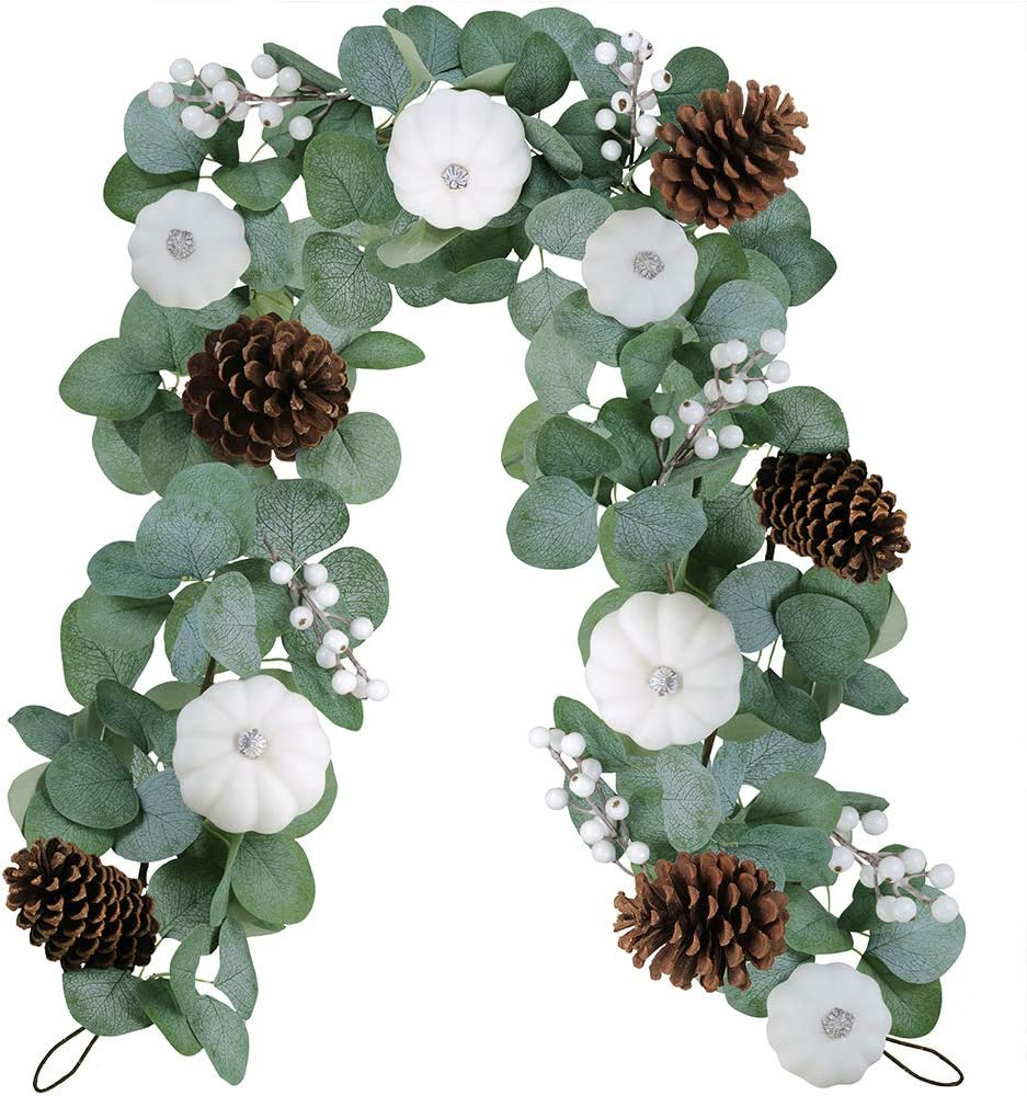 White pumpkin and eucalyptus garland