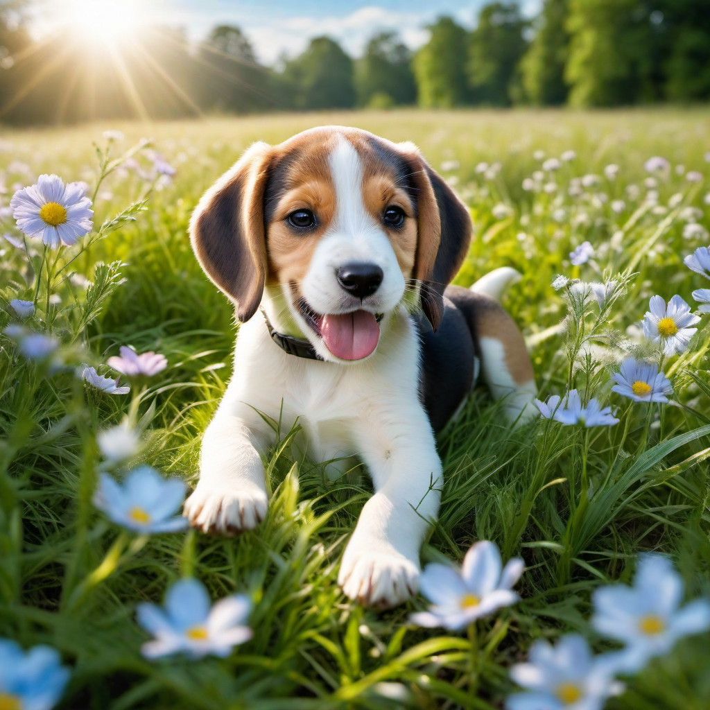 Beagle Puppy Enjoying a Sunny Day Outdoors