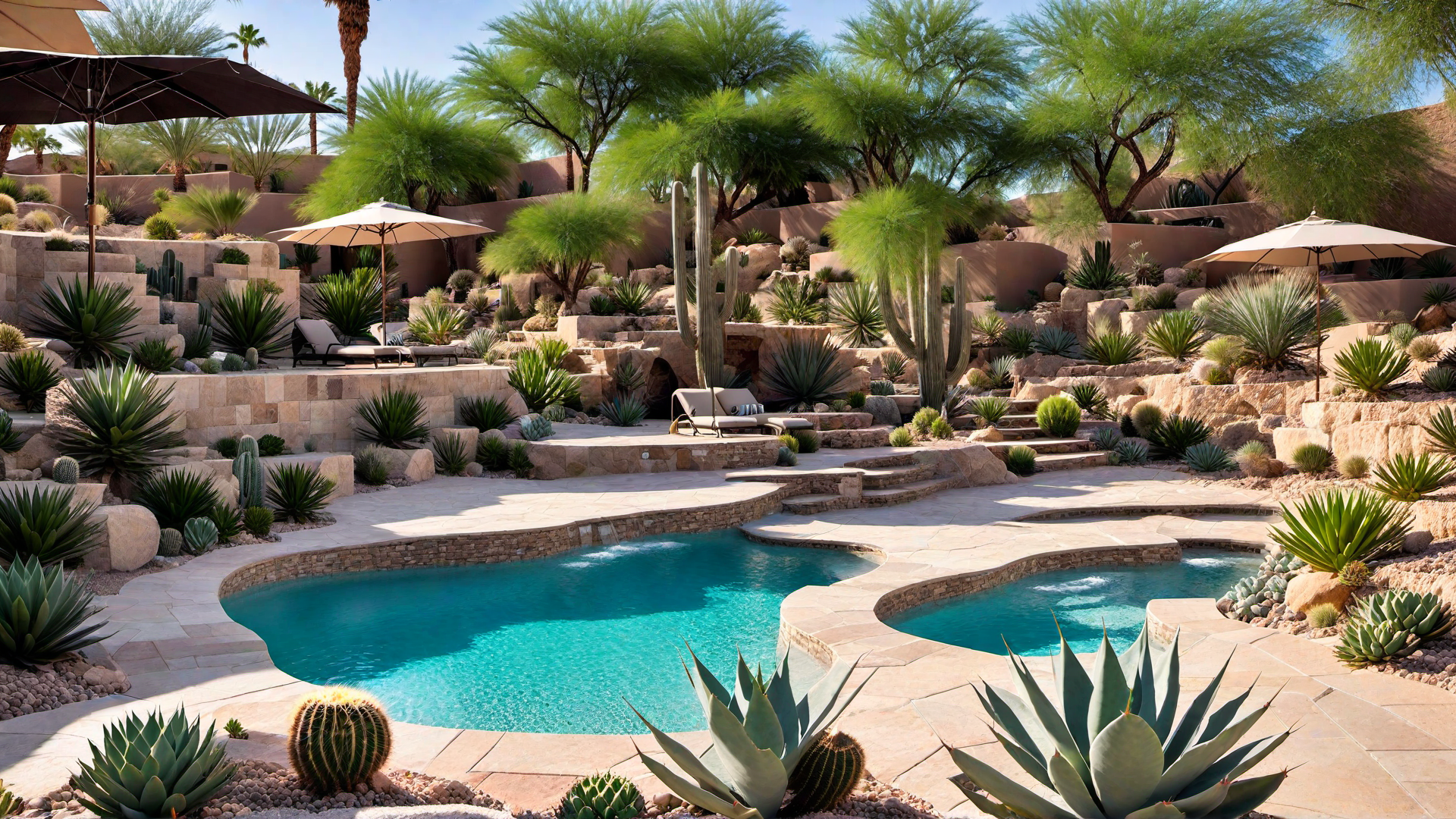 Desert Oasis Pool with Cactus Landscaping