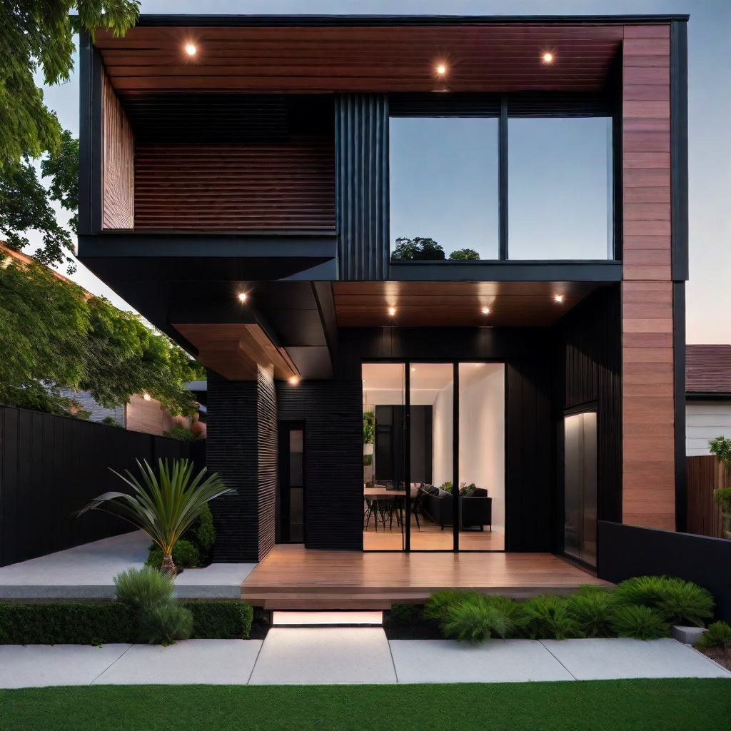 Striking Design Choices: Black and Cedar House Exterior